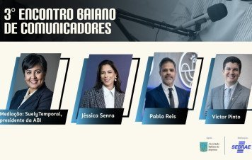 Esta imagem é um card promocional do 3º Encontro Baiano de Comunicadores, apresentando os participantes do painel. Destacado no canto superior esquerdo em caixa alta: 